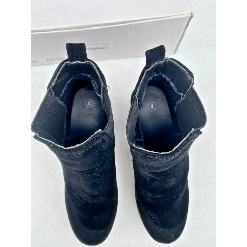 Block Suedette Chelsea Boots Chunky High Heel, Black Slip On New in Box,  Size 4